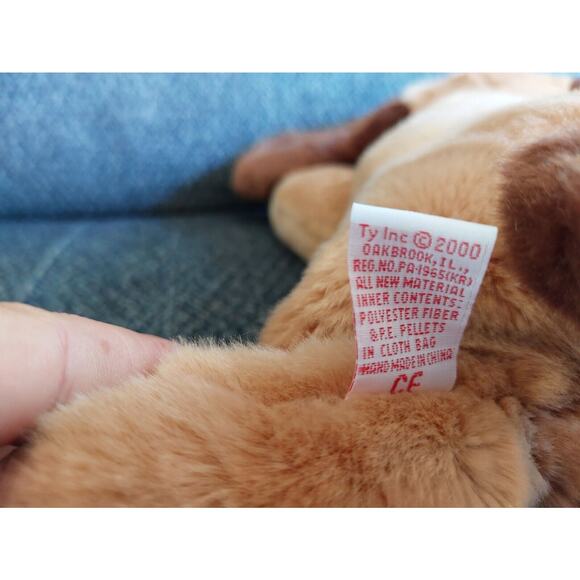 Ty Beanie Buddies Baby Bones Dog Plush aBrown Stuffed Animal Laying Down Toy - Picture 5 of 7